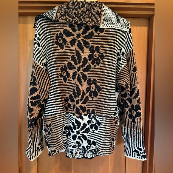 Free People Tate Black and Brown Patterned Cardigan XS - Picture 9 of 9